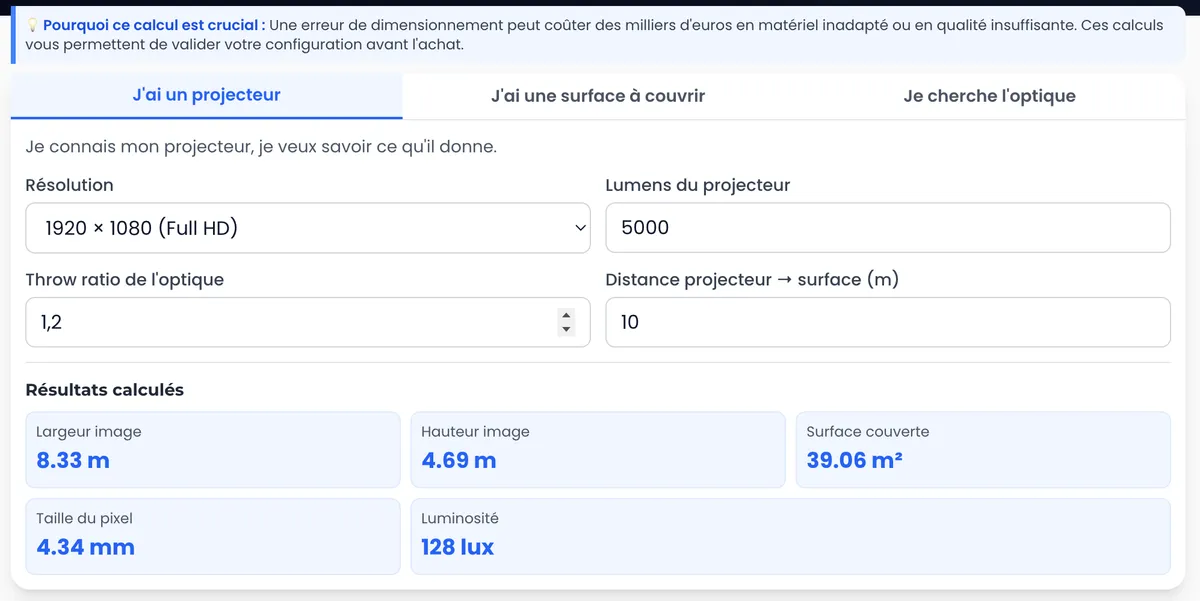 Calculateur de vidéoprojection : guide complet d'utilisation
