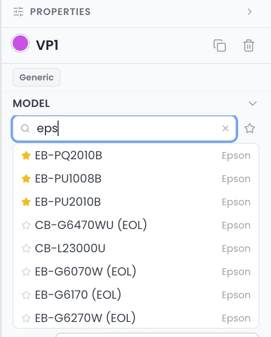 The projector database selector and its filters